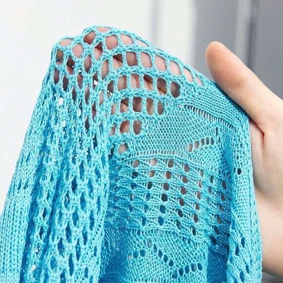 Blue Elegant Women's Season Hollow-Out Crochet Knit Dress - Picture 8 of 8